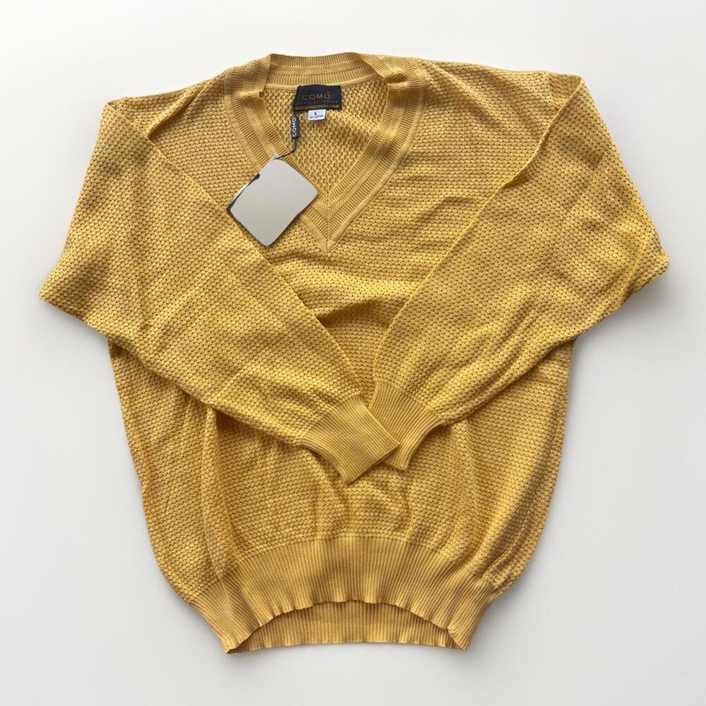 COMO 100% Cotton Cardigan,V-Neck YELLOW Vintage Large NWT